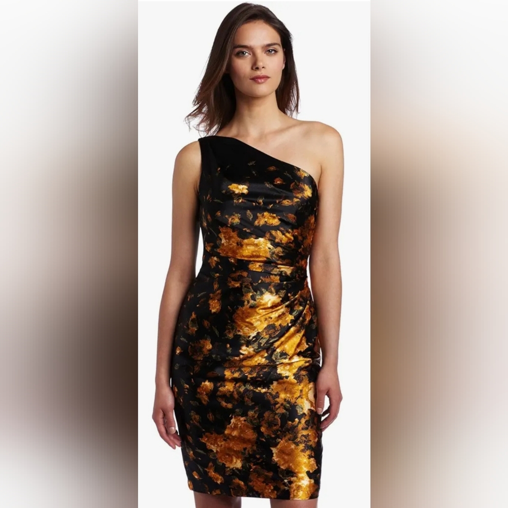 Maggy London Women's One Shoulder Printed Satin Dress Sz. 10